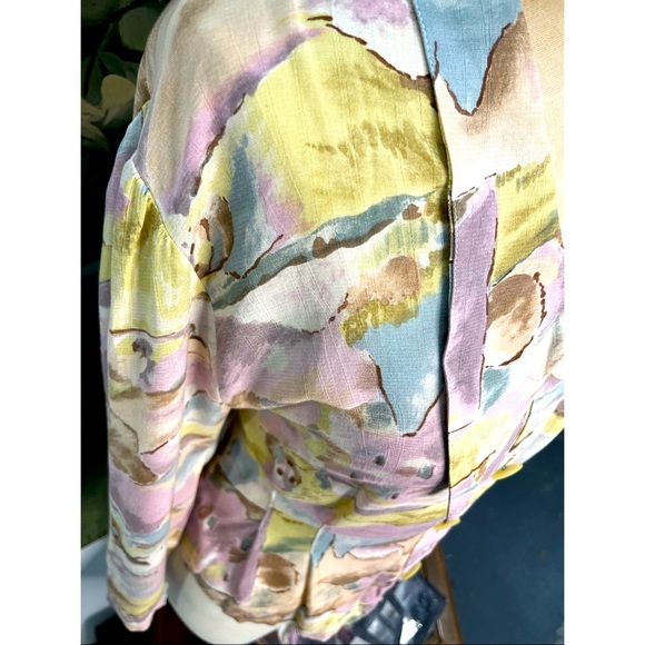 Watercolor Edwardian pink blue 80s  large collar button long sleeve blouse - Picture 4 of 12